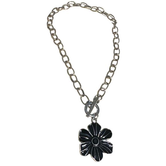 Womens Boot Chain Silver Tone w/flower pendant that can be worn on any side. NWT - Picture 5 of 6